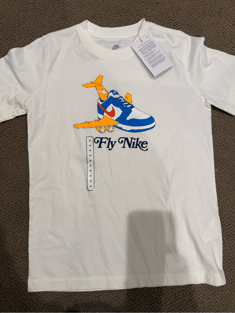 Nike White Tee with Orange and Blue Sneaker Plane Graphic